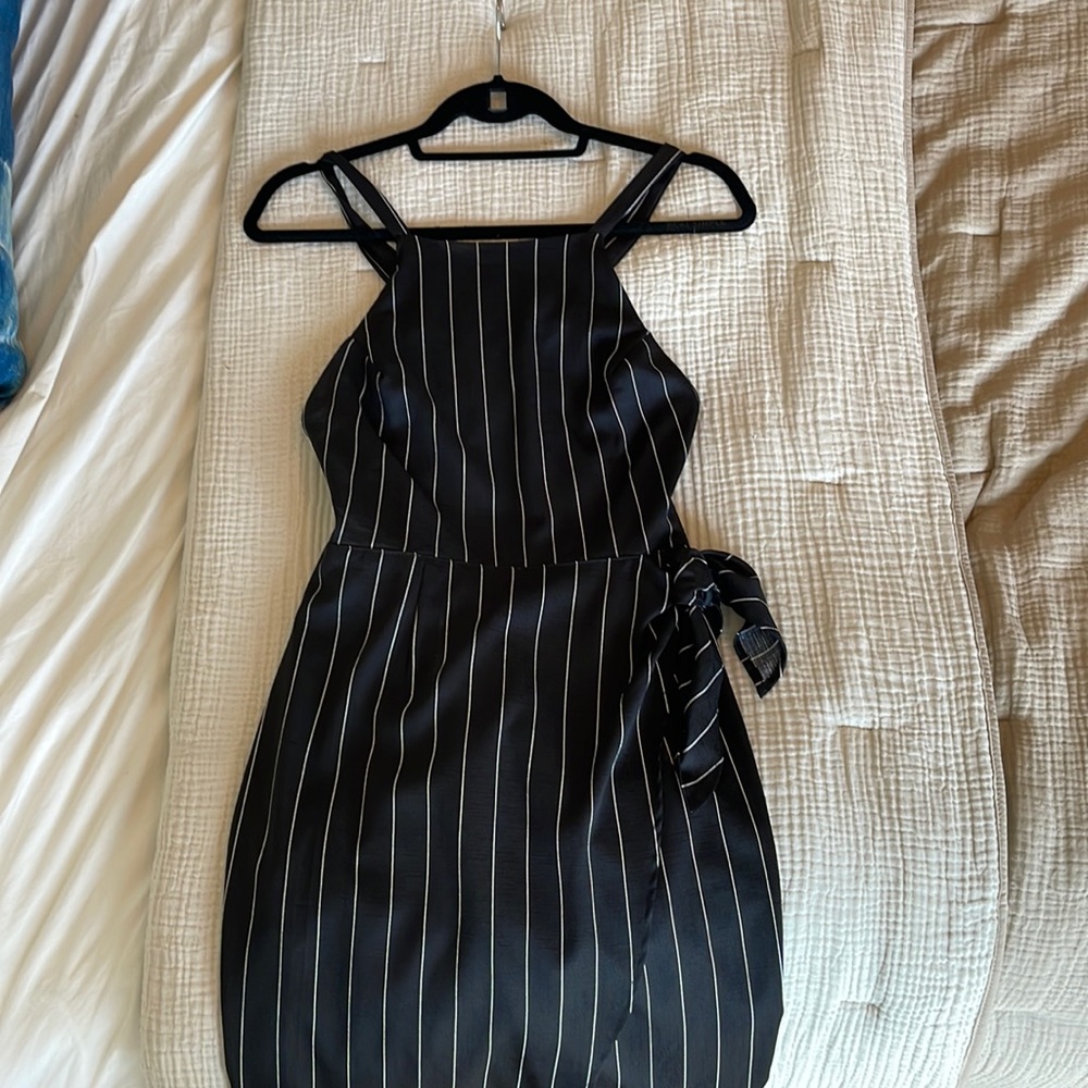 Black White Stripe Wrap Midi Dress